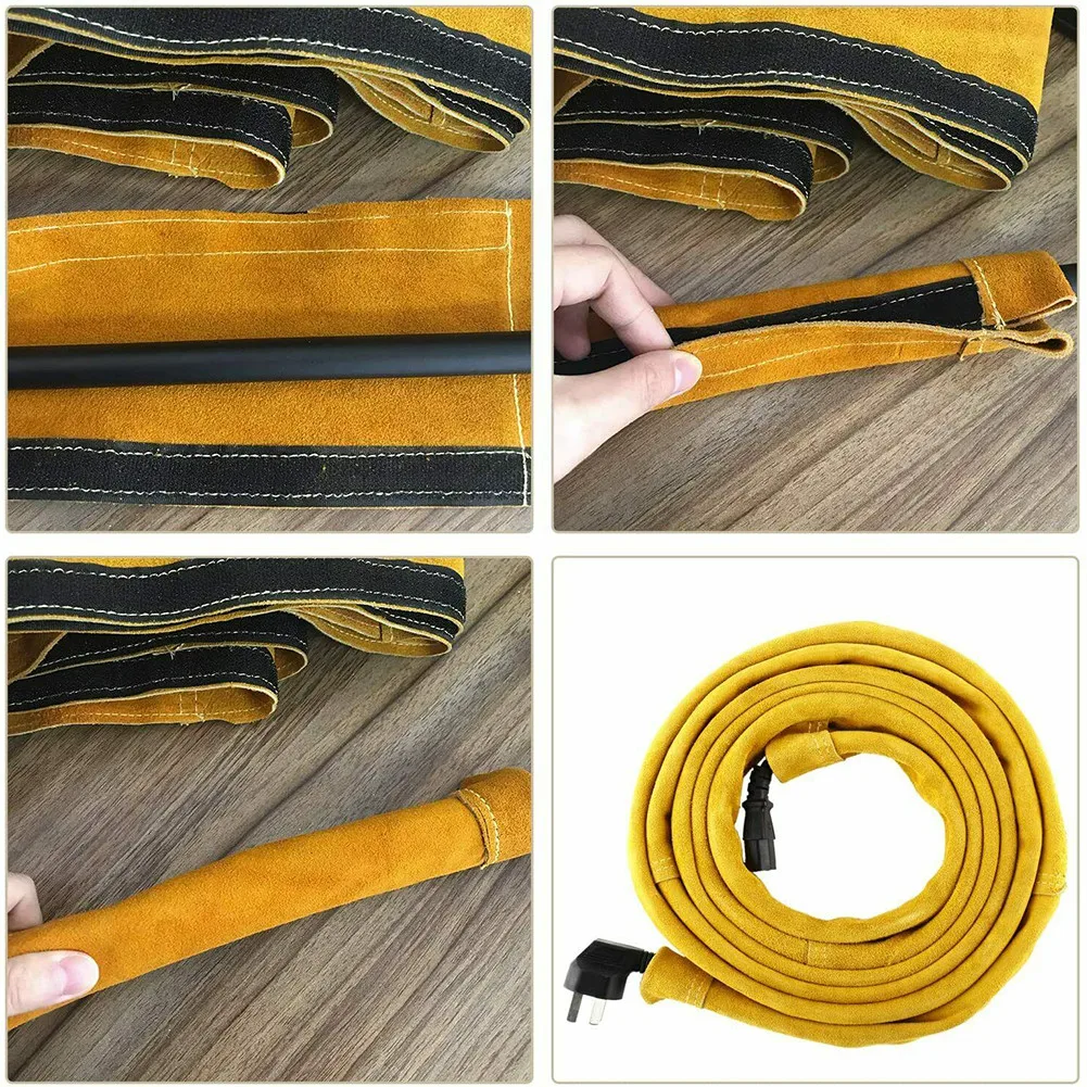 3.5m Yellow Leather TIG Welding Torch Cable Cover Stitched MIG/Plasma Cutting Torch Cable Protective Sleeves 5