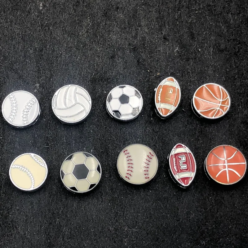 10PCS 8MM Mixed Color Enamel Style Balls Volleyball Football Slide Charms Letters DIY Accessories Fit 8mm Belts Bracelets | Украшения и