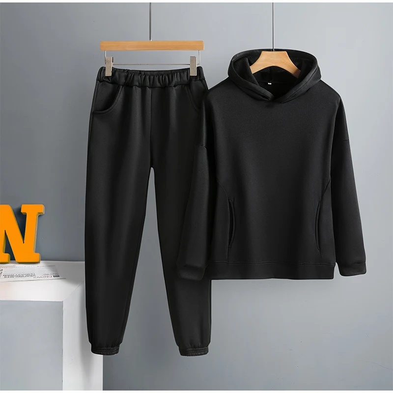 Two Piece Set Casual Fleece Tracksuit Women Winter 2021 Women's Sets Oversized Hooded Long Sleeve Hoodie Sport Pants Lady Suit