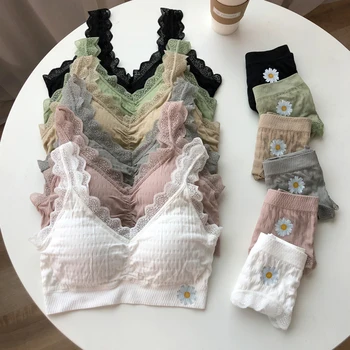 

Summer 2020 New Daisy Printed Lace Bra Suit Female Non-Steel Ring Gathered Anti-Exposure Underwear