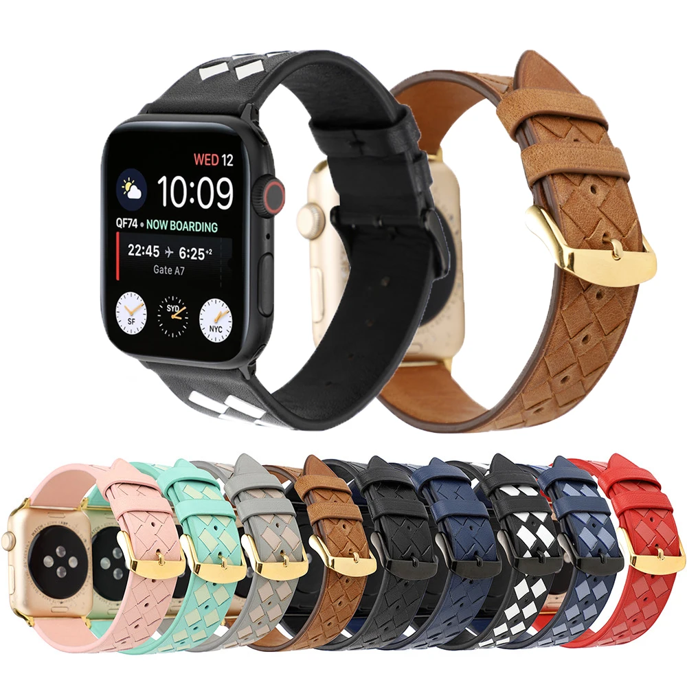 

Genuine Leather Woven Strap for Apple Watch 5 apple watch 4 40mm 44mm 38mm 42mm Creative Pink Grid Bracelet Band for iwatch 3 2