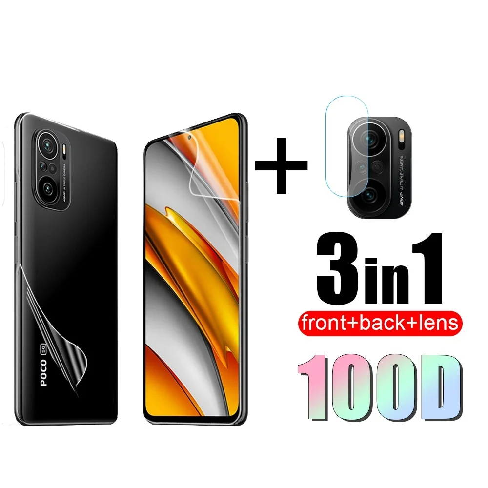 phone tempered glass 3in1 Full Cover Hydrogel Film For Xiaomi Poco F3 Camera Lens Front Back Film For Xiaomi Poco F 3 3F Screen Protector best phone screen protector