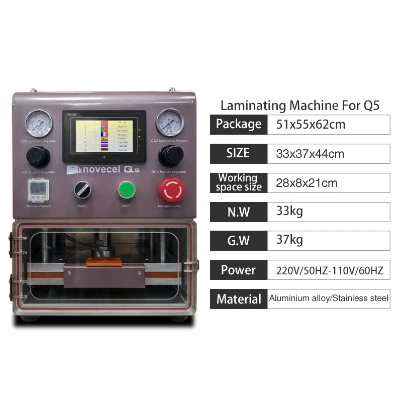 NOVECEL Q5 новейший профессиональный ЖК-экран ламинатор для мобильного телефона планшета экран N изогнутый/плоский экран ламинация
