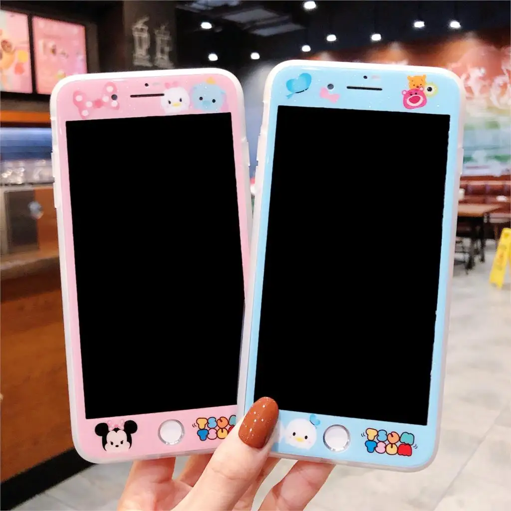 

Cartoon Pattern 9H HD Tempered Glass For iphone 6 6s 7 8 plus Screen Protector protective Glass 3D Soft Edge