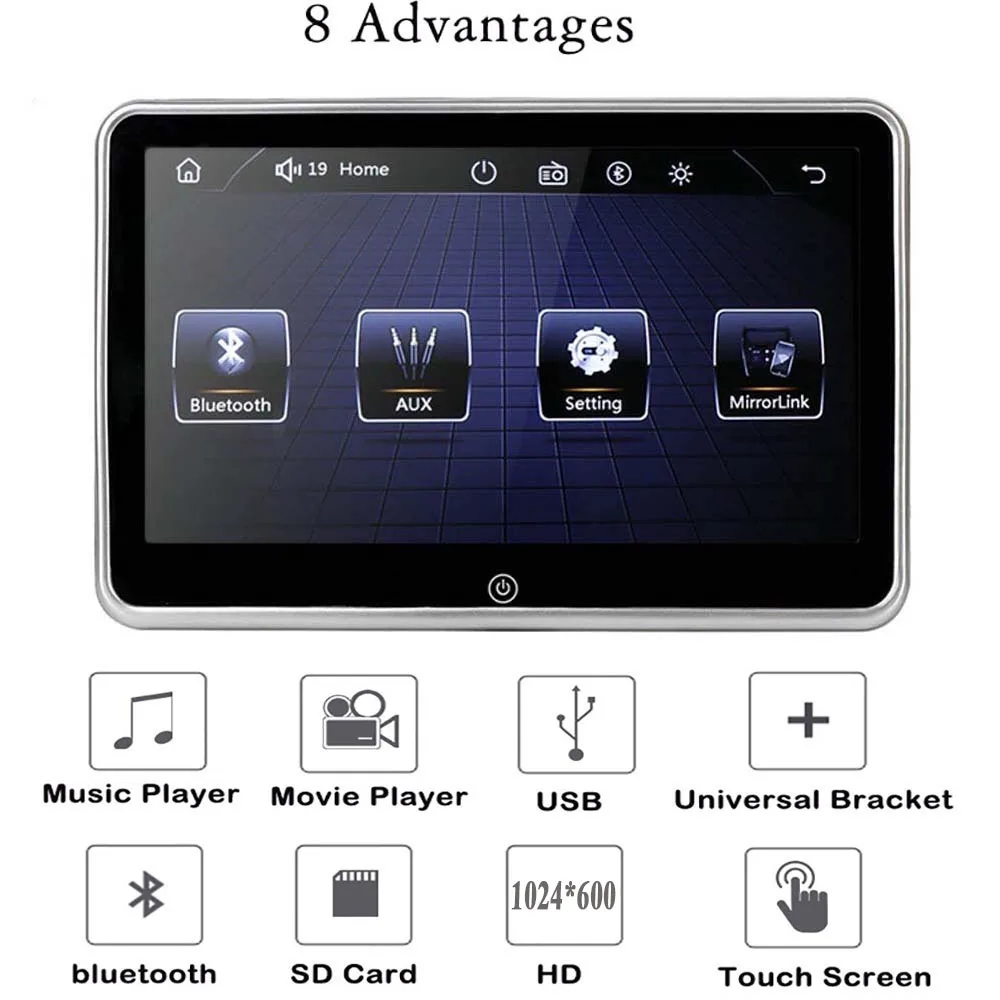 Universal 10.1" Car Headrest Monitor W/Touch Screen MP5 Video Player