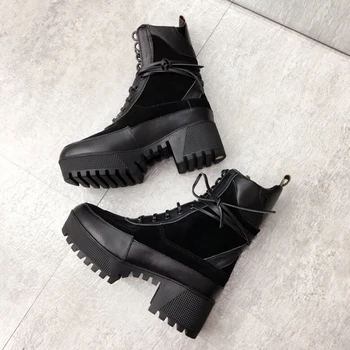

Fashion Brand Ankel Boots for Women Lace Up Platform Shoes Black Short Boots Women Designer Luxury Women Shoes 2020 Real Leather