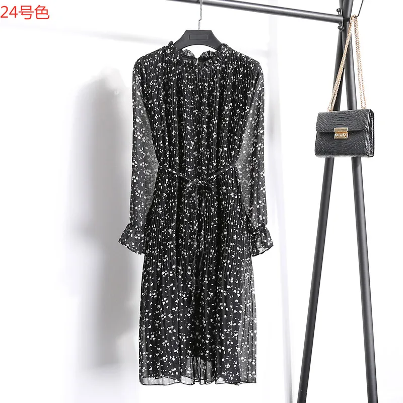 Корейское повседневное Плиссированное свободное платье, женское осеннее платье, Женское зимнее платье, женское элегантное миди платье с длинным рукавом, офисное платье