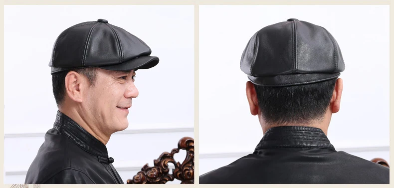 chapéu de couro genuíno outono boina de couro masculino elegante moda jovem estudante língua boné snapback para homens