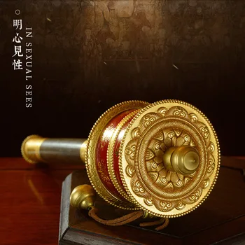 

Brass Hand Scripture Wheel Nepal Handmade Mini Leather Scripture Scroll Tibetan Buddhism Decoration