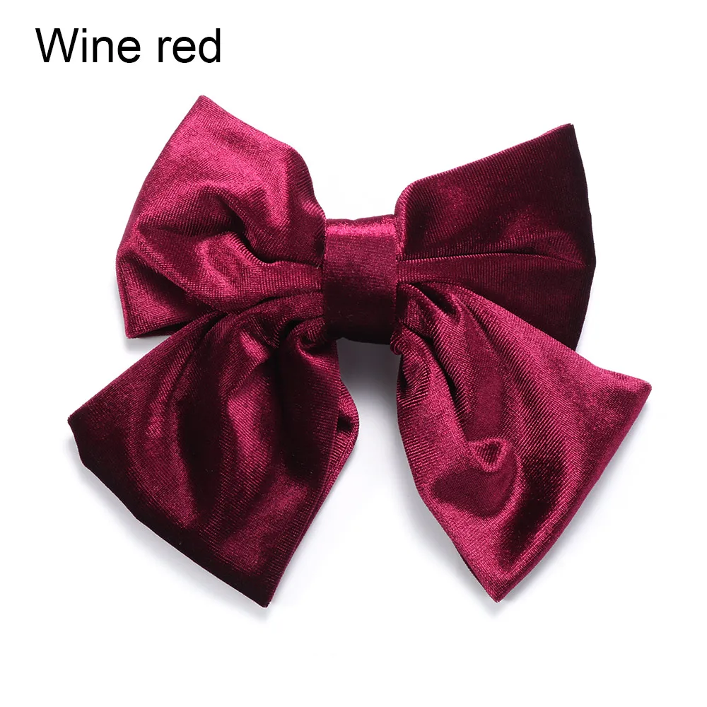 wine red Модная элегантная бархатная заколка для волос с бантом для женщин и девочек, однотонная Шпилька-бант, женские заколки, рождественский подарок, аксессуары для волос - Цвет: wine red
