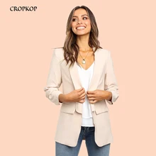 Однотонный офисный Женский блейзер с длинным рукавом, свободные осенние блейзеры Mujer, винтажное женское повседневное пальто, куртки, комбинезоны, мода
