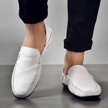 

Shoes Male Scarpe Uomo Genuine Leather Flats Summer Fashion Simple Black White Slip-on Sapato Loafers Cow Leather Pig Split