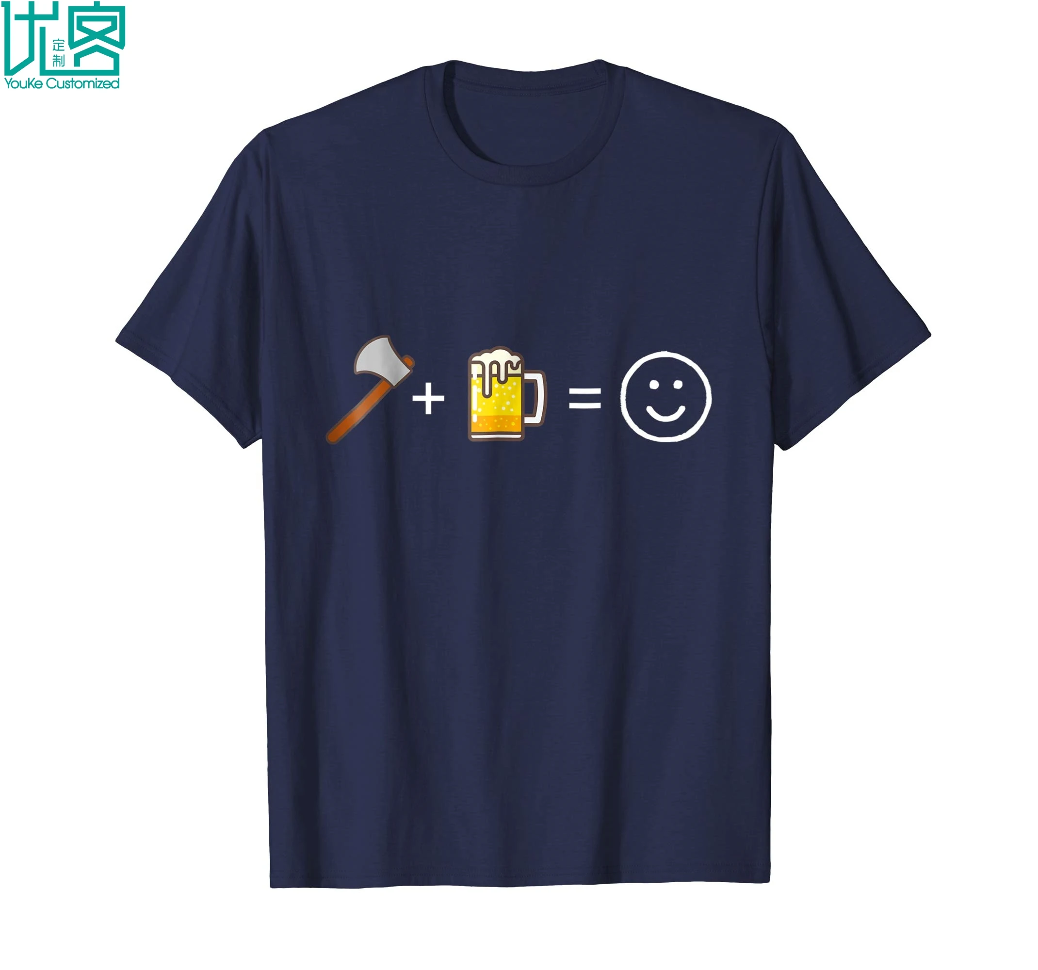 Axe Throwing + Beer = Happy Face T Shirt Funny Hatchet Tee Amazing Short Sleeve Unique Casual Tees 100% Cotton Clothes |
