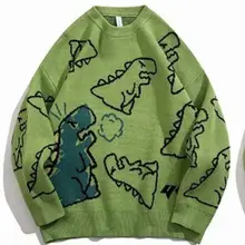 Oversized Sweater Men Harajuku Knitted Hip Hop Streetwear Dinosaur Cartoon Pullover O-Neck Casual Couple Sweaters Sweatshirt top