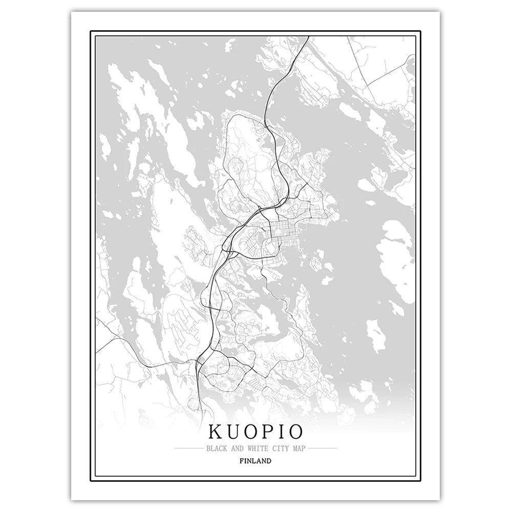 Финская черно-белая карта мира, плакат, Скандинавская гостиная, Helsinki Turku Vaasa, настенные художественные картины, домашний декор, холст, живопись - Цвет: Kuopio