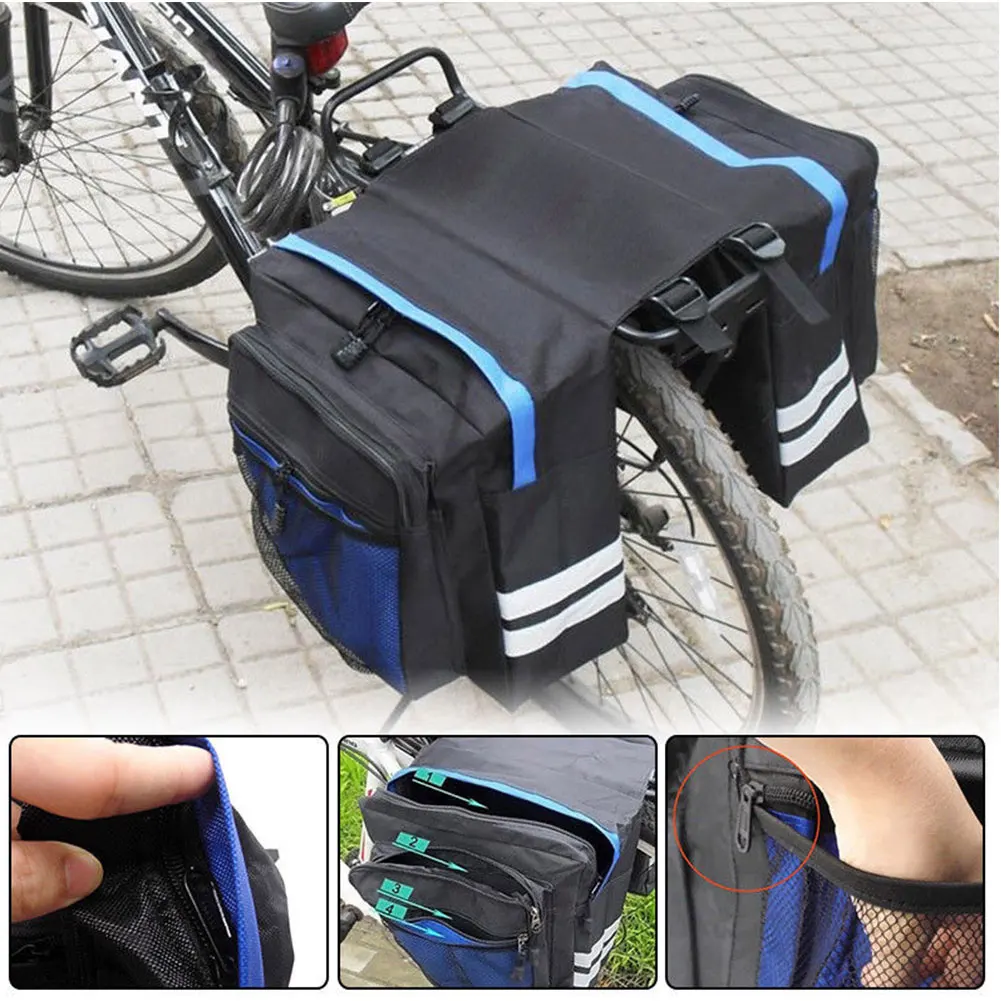 Cheap Carry Luggage Double Pannier Mountain Bicycle Multi Pocket Reflective Strip Durable Portable Trunk Bag Mesh Practical Rear Seat 10