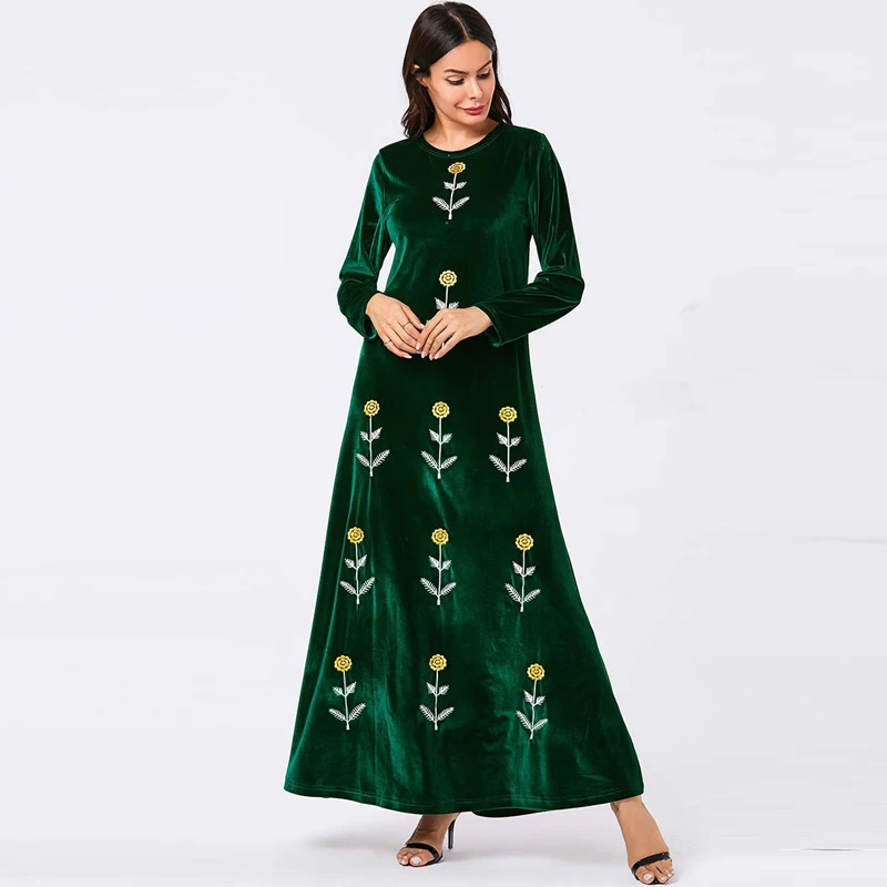 Vestidos плюс размер Длинное Макси Цветочная вышивка бархатное платье женские платья Sukienki ropa mujer Robe Longue Femme Elbise