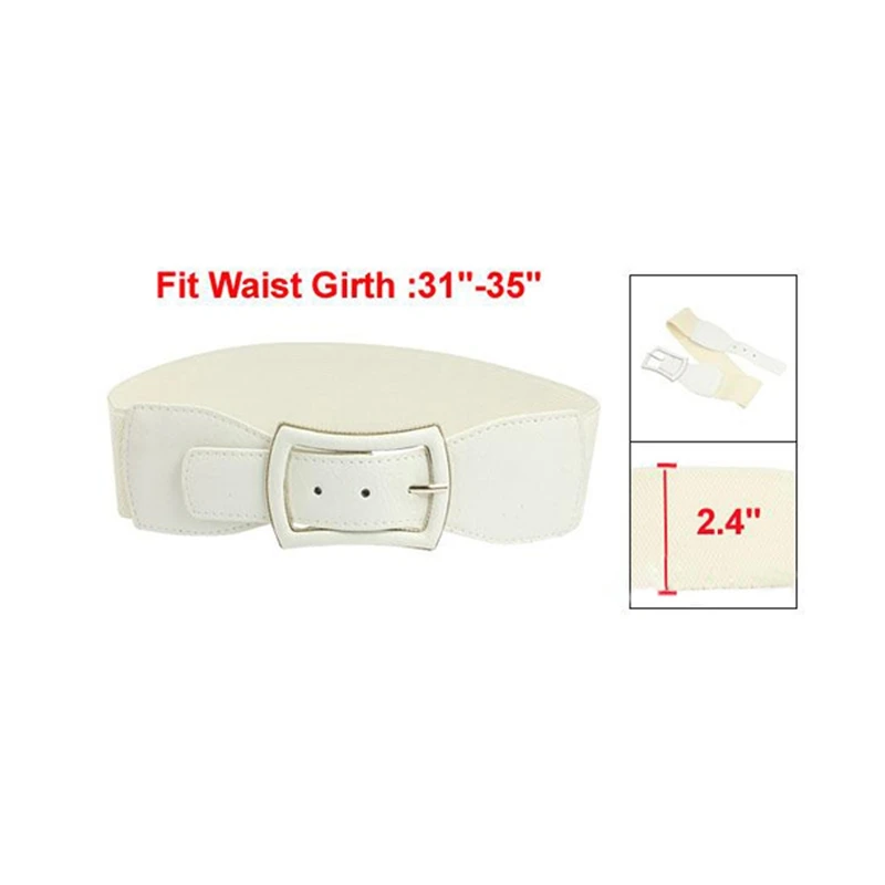 8-Shaped Faux Leather Buckle Elastic Belt Yellow for Lady& Lady Metal Single Pin Buckle Stretchy Cinch Band Waist Belt Off Whit