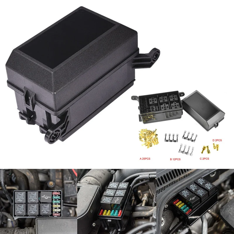 6 Relay Block Holder Car Fuse Box Premium Fuse Box Holder for Nacelle Insurance Spare with 33 Pins DC 12V 20A Universal