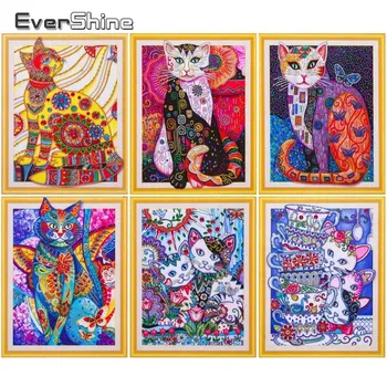 

EverShine Diamond Painting Frame Kit Cat Special Shape Diamond Embroidery Animal Cross Stitch Kit Diamond Mosaic Beaded Painting