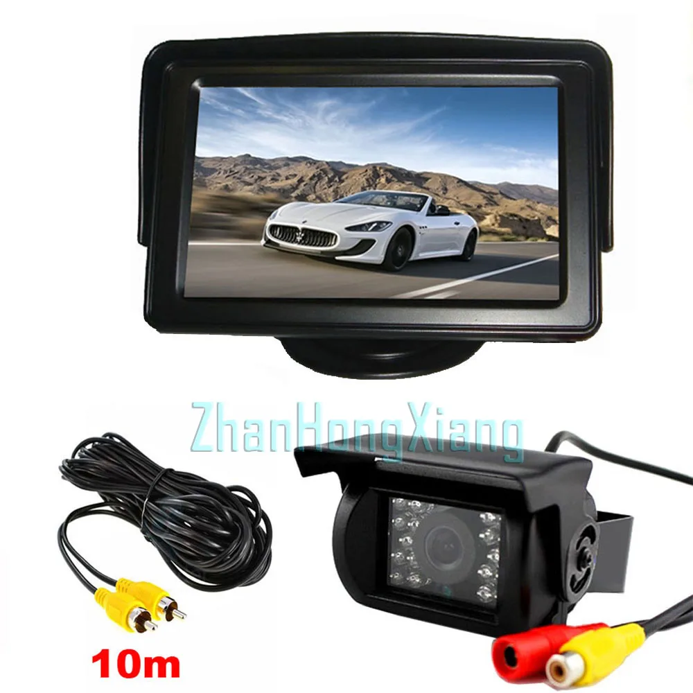 Wired 18 LED IR Night Vision Reverse Backup Camera + 4.3" LCD Monitor Car Rear View Kit with 10m Cable for RV BUS Truck 12V/24V vehicle blackbox dvr Vehicle Cameras