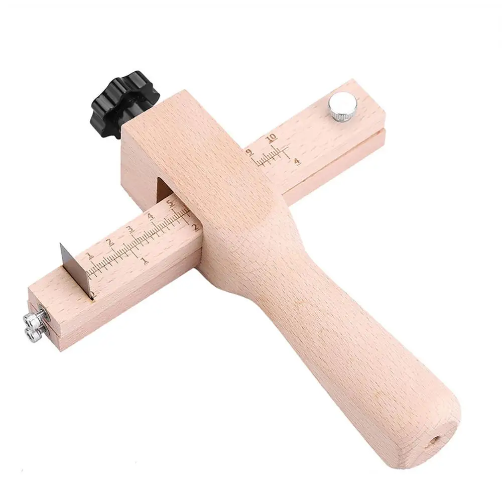 Adjustable Leather Strap Cutter Leathercraft Strip Belt Hand Cutting Wooden Strip Cutter with 5 Blades Leather Tools