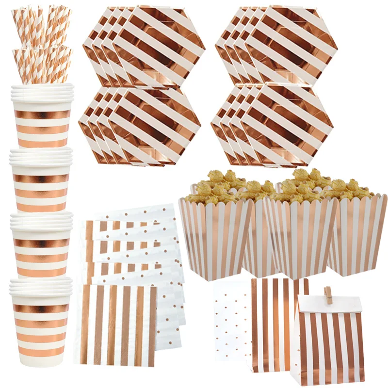 

MEIDDING Rose Gold Party Disposable Tableware Champagne Cup Plate Straws 1st Birthday Party Decor Kids Baby Shower Party Supply