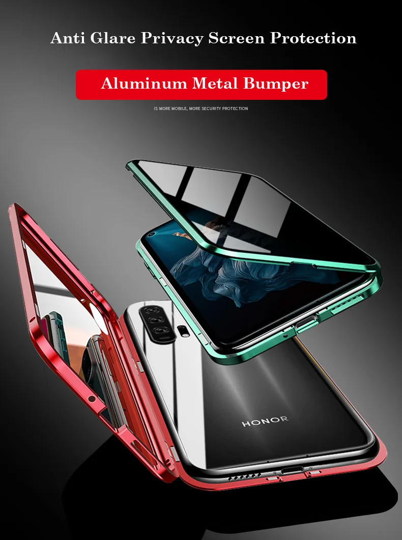 С антибликовым покрытием Конфиденциальности чехол на магните для huawei Honor 20 20 Pro 9X двухсторонняя, для стекла крышка металлический бампер NOVA 5i Pro 4 чехол для телефона
