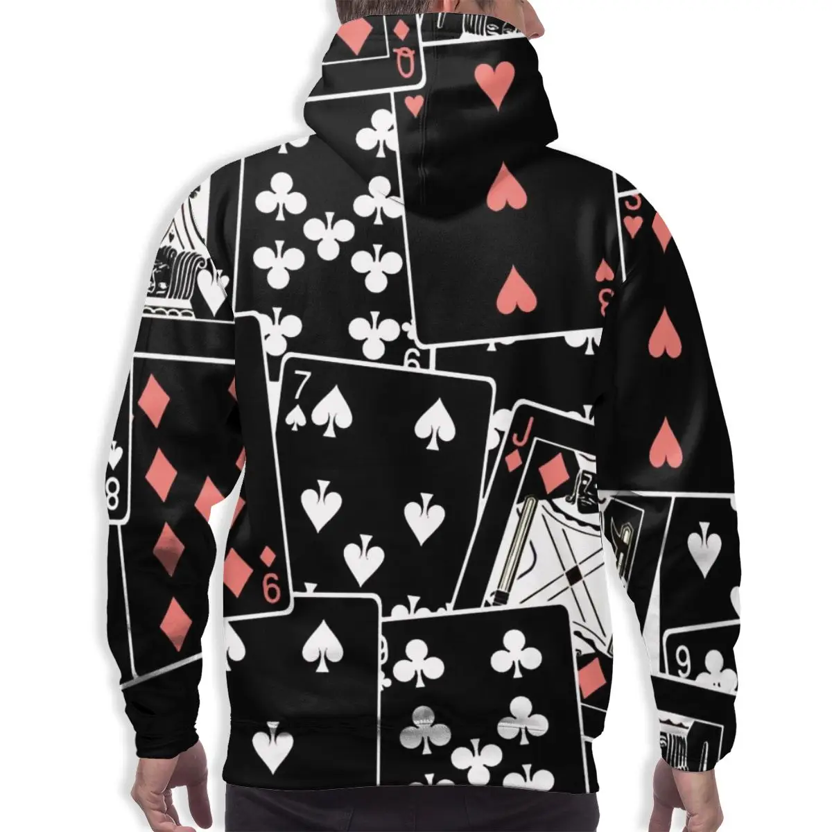 3D цифровой сплошным принтом игральные карты для покера Казино мужские Повседневное Толстовка пуловер с капюшоном, толстовка с капюшоном и карманом