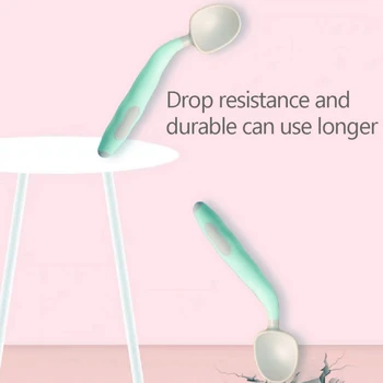 

Baby Feeding Spoon Fork Utensils Set Children Curved Handle Easy Grip Elbow Training Kit