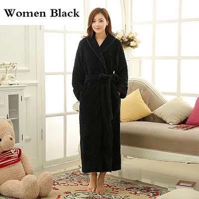 Women Black Лидер продаж, женский и мужской плотный теплый халат, очень длинный Шелковый мягкий халат-кимоно, женский халат, халат для невесты, свадебные халаты - Цвет: Women Black