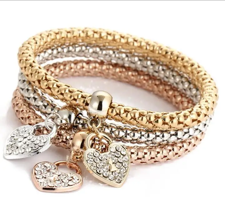 

Alloy #41 Tri-color Set Elastic Popcorn Corn Chain Insert Drill Butterfly Pendant Bracelet Jewelry