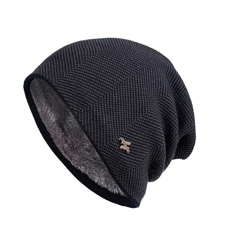 Модные шапки-бини с железным логотипом, зимние плотные Мягкие Шапки Gorros, Повседневные Удобные дышащие эластичные шапки унисекс для улицы - Цвет: Серый