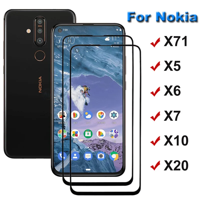 

2pcs/lot Tempered Glass For Nokia X71 Full Cover Screen Protector For Nokia X5 X6 X7 Full Glue Protective Glass on Nokia X10 X20