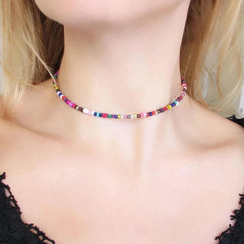 Meetvii Bohemian Handmade Rainbow Beads Choker Necklace Boho Colorful Bead Satellite Necklace Women Beach Jewelry - Image 4