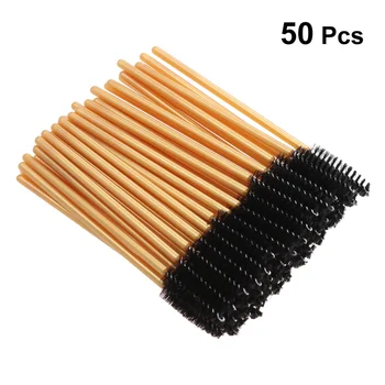 

50 Pcs Disposable Eyelash Brushes Mascara Wand Applicator Colored Makeup Brushes Protable Eyelash Volume (Gold Rod, Black Brush)
