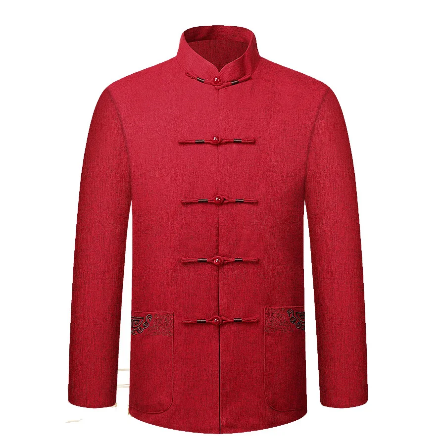 

Chinese Mandarin Collar Long Sleeve Embroidery Coat For Father Men New Year'S Clothes Male Autumn Winter Casual Jacket Куртка