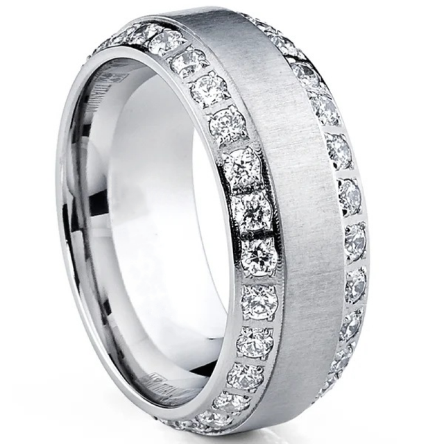 Men's Fashion Black Tungsten Carbide Ring Gold Plated Grooved Line AAA Cubic Zirconia Wedding Band 8mm Men's Jewelry