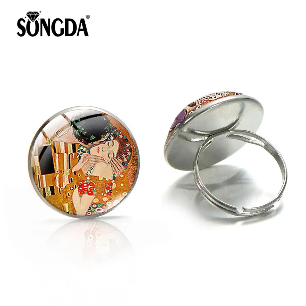 Женское кольцо SONGDA The Kiss Gustav Klimt Cameo регулируемое с бронзовым серебряным покрытием