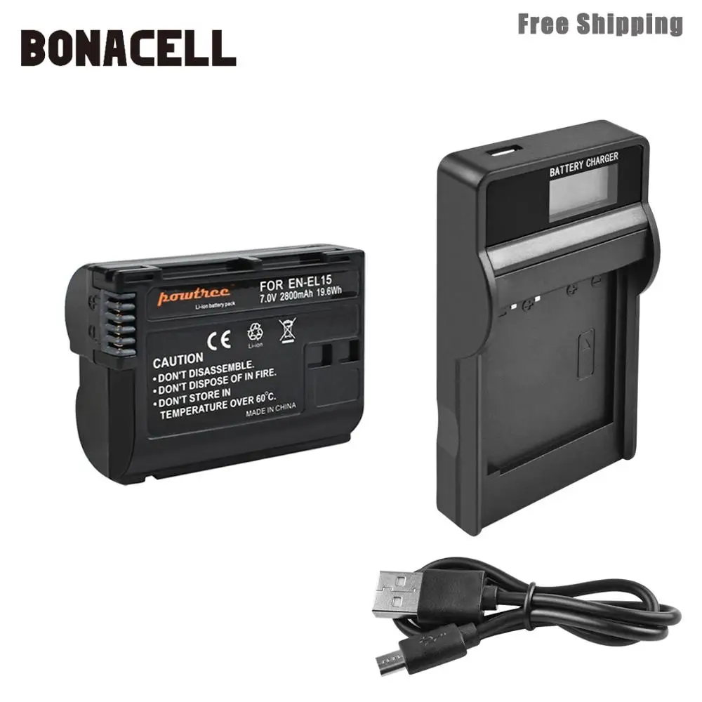 Bonacell 2800 мА/ч, EN-EL15 ENEL15 RU EL15 Камера Батарея+ ЖК-дисплей Зарядное устройство для цифровых зеркальных фотокамер Nikon D600 D610 D800 D800E D810 D7000 D7100 L50