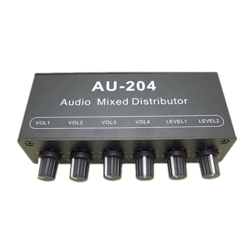 AU-204 Stereo Audio Mixer Distributor Signal Selector switcher 2 Input 4 output 3.5MM Individually Controls Headphones Amplifier