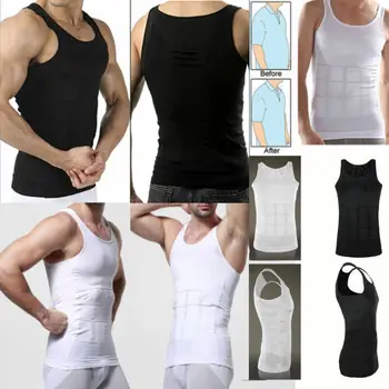 

2019 Solid Tank Tops Men Body Slimming Tummy Shaper Vest Underwear Shapewear Belly Waist Girdle Tank Tops