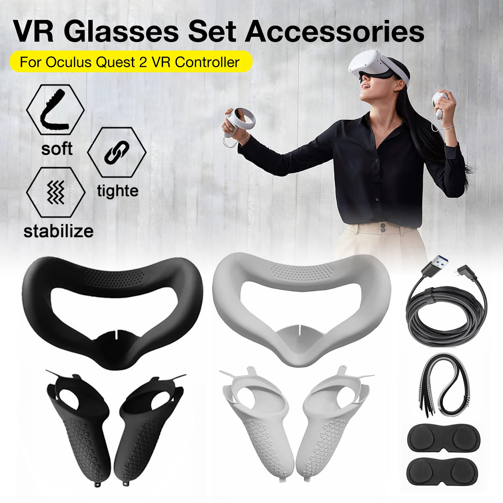 VR Accessorie Set Protective Cover For Oculus Quest 2 Touch Controller With Cable Knuckle Strap Handle Grip Quest2 | Электроника