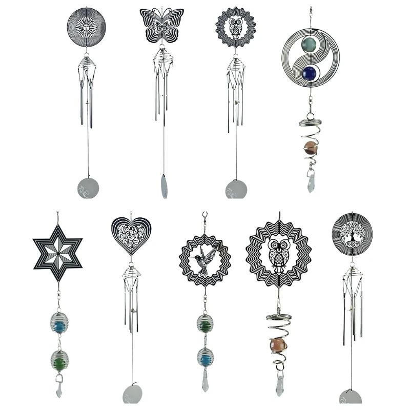 10cm Stainless Steel 3D Rotating Wind Chime Garden Pendant Wind Bell for Outdoor Balcony Courtyard Home Decoration