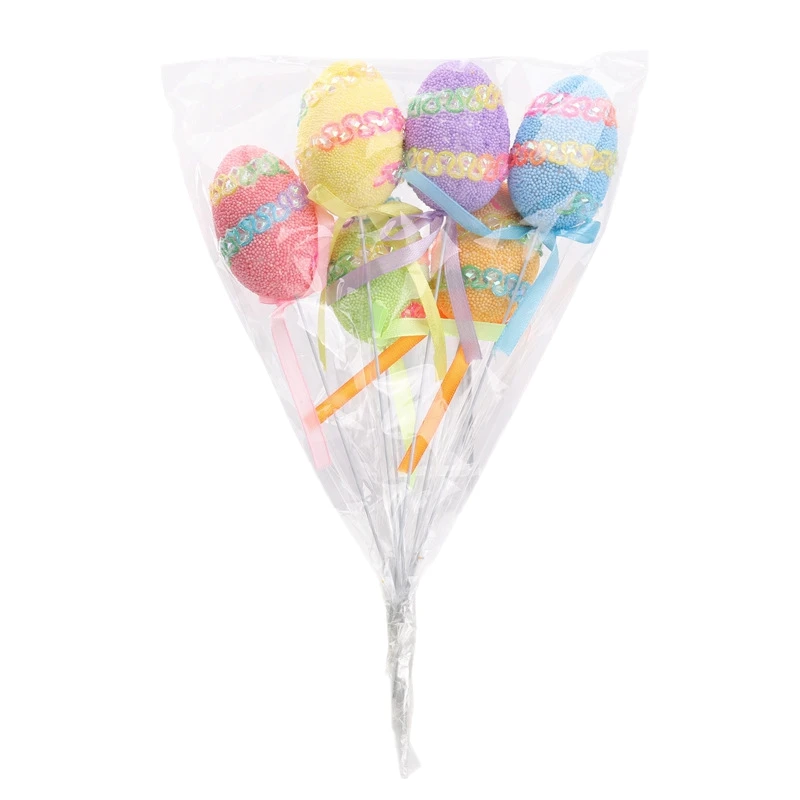 

12 Pcs/Set Colorful Easter Foam Handmade Eggs with Sticks DIY Crafts Easter Party Decoration Supplies Gift for Kids Children