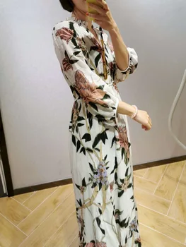 

Women Dress 2020 Spring New Printed Viscose Dress Long Sleeve Women Floral Midi Dress (available After The End of March)