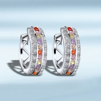 

925 Sterling Silver Clip Eearrings Cubic Zircon Colorful Stone Party Gift Mothder's Day Gift Fashion Fine Jewelry