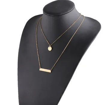

Fashion Stainless Steel Blank Stamping Bar Long Round Double-layer Necklace For Women Simple Collar de mujer