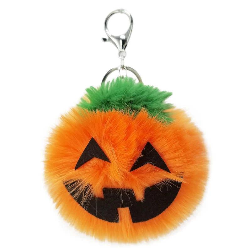 

Creative Halloween Pumpkin Ball Keychain Non-woven Artificial Hair Ball Lady Bag Pumpkin Lantern Key chain Car Key Alloy Pendant