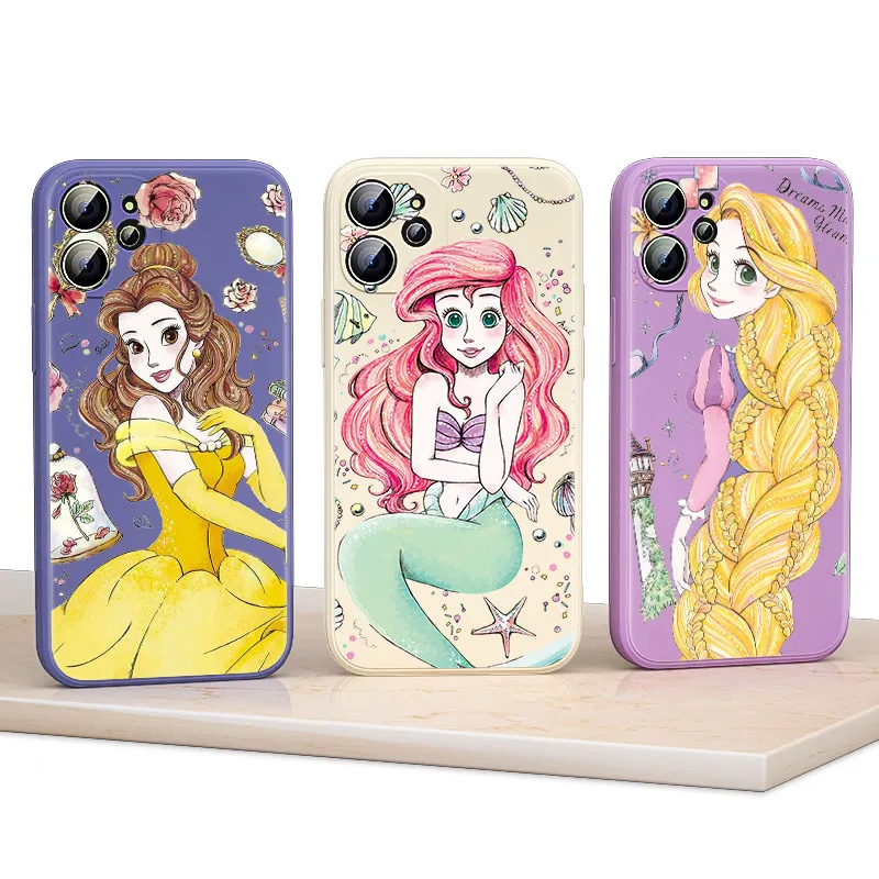 Liquid Silicone Soft Cover Disney Princess Art For Apple IPhone 13 12 Mini 11 Pro XS MAX XR X 8 7 6S SE Plus Phone Case | Мобильные